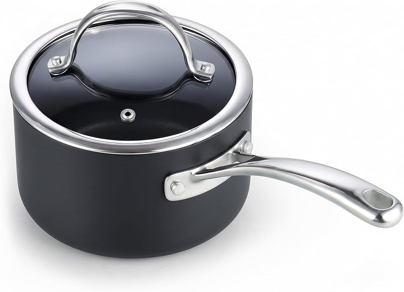 Cooks Standard 3-Quart Hard Anodized Nonstick Saucepan with Glass Lid | Heavy-duty Aluminum Small Soup Pot, Stay-Cool Handle, Dishwasher & Oven Safe, Non-Stick Coating, Not Induction