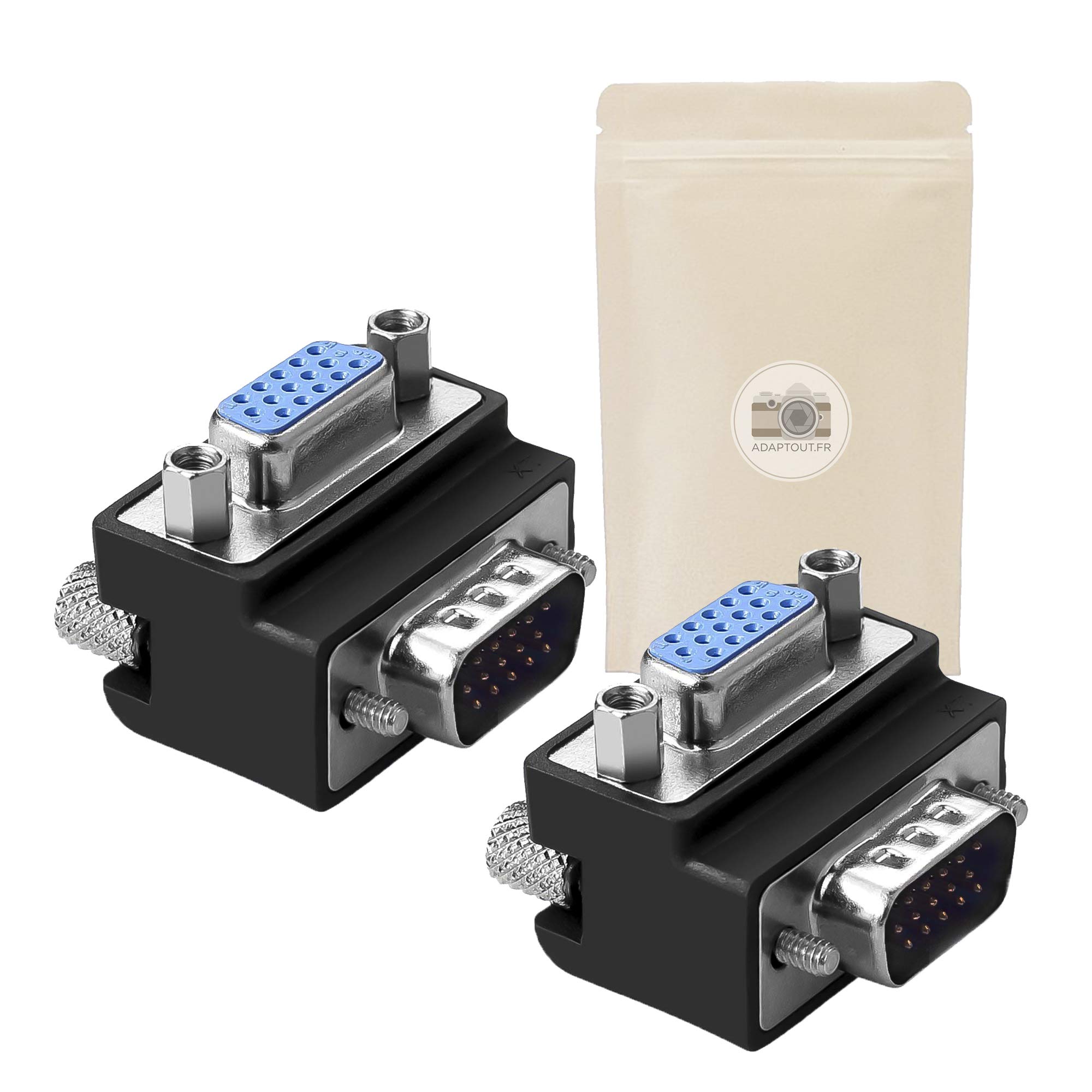 2x VGA to Right Angle Adapter 15 Pin SVGA Connector