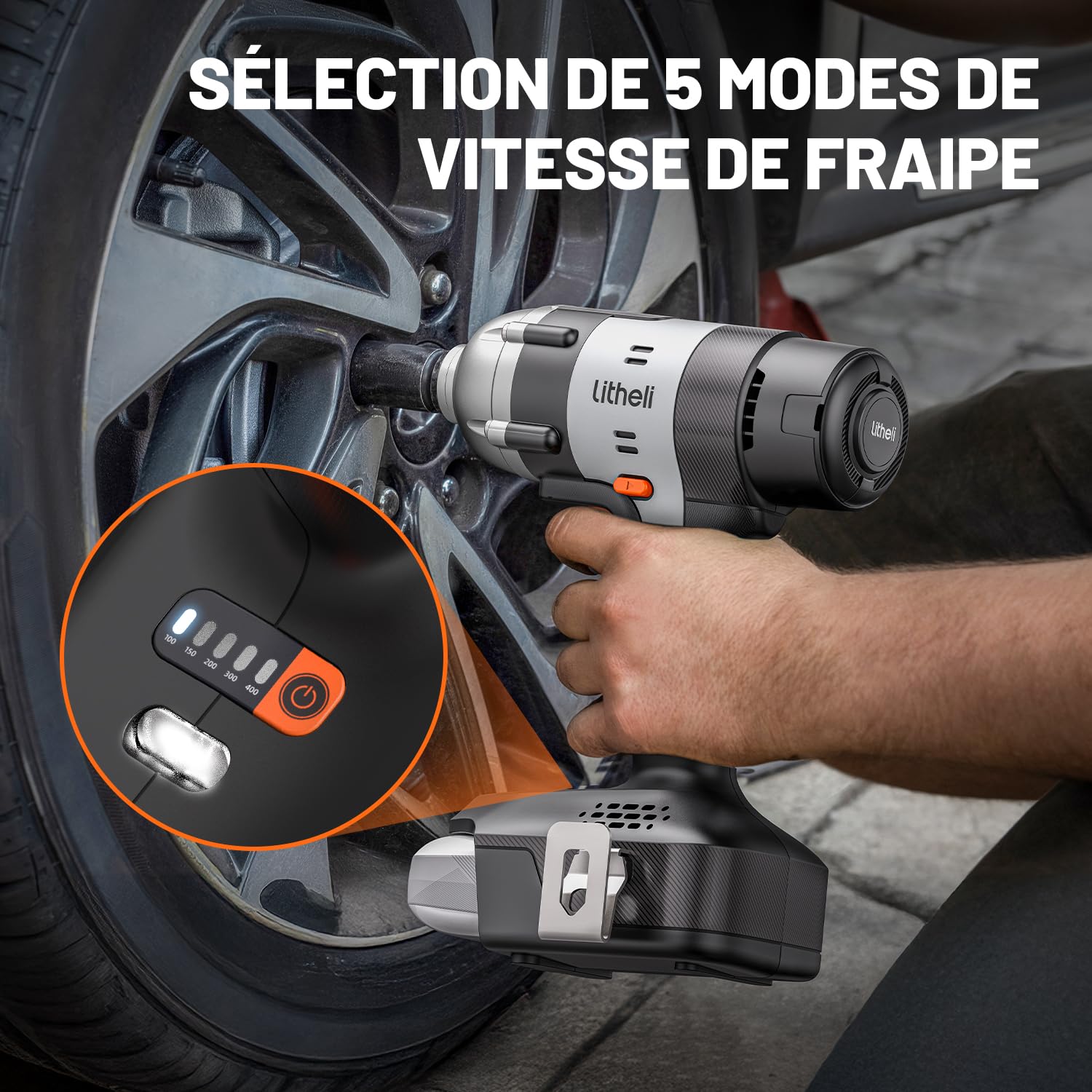 Litheli Visseuse à choc sans fil 400 Nm – Batterie 2,0 Ah, mandrin 1/2 pouce, vitesse variable, éclairage LED – Parfaite pour l’auto, le bricolage et l’assemblage de meubles