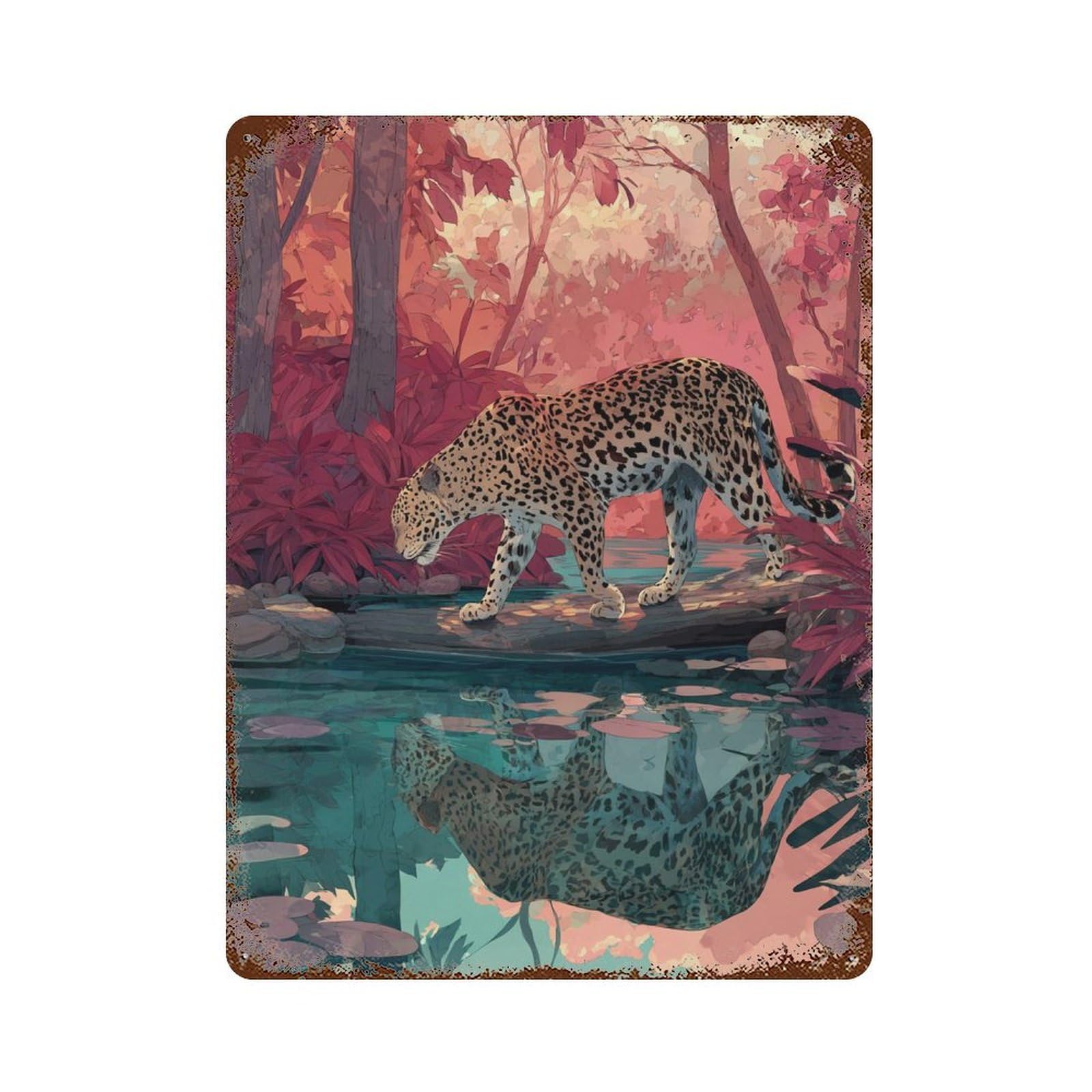 Garage Style Amazon Rainforest Jaguar Reflection Rust Effect Tin Sign 15.7"x11.8", Rustic Home Decor for Bar And Workshop