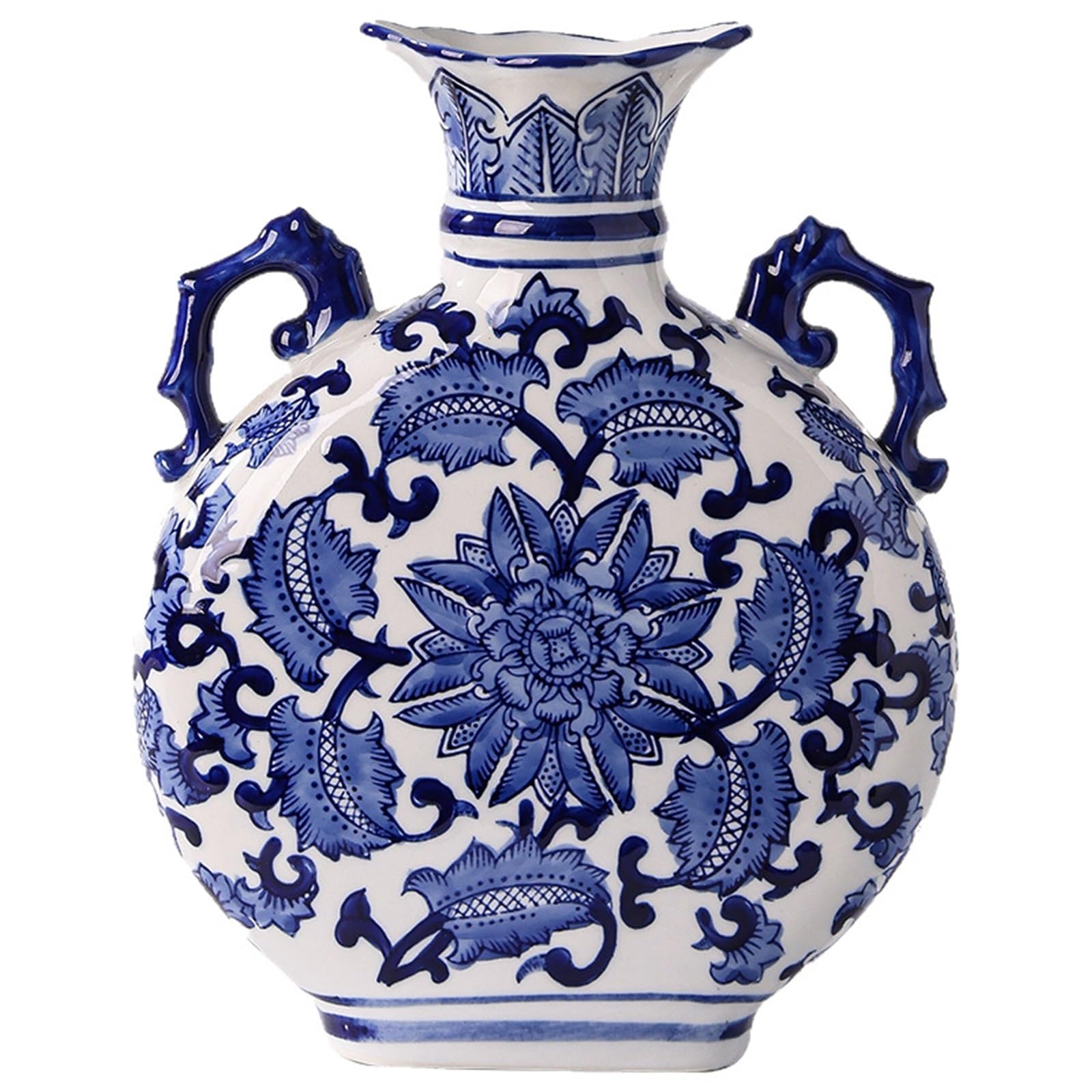 Blaue und weiße Vintage-Krugvase aus Porzellan, Keramik-Blumenkrug mit Henkel, Klassische Chinoiserie, dekorativer Mittelpunkt for Wohnzimmer, Tisch, Zuhause, Innenbereich