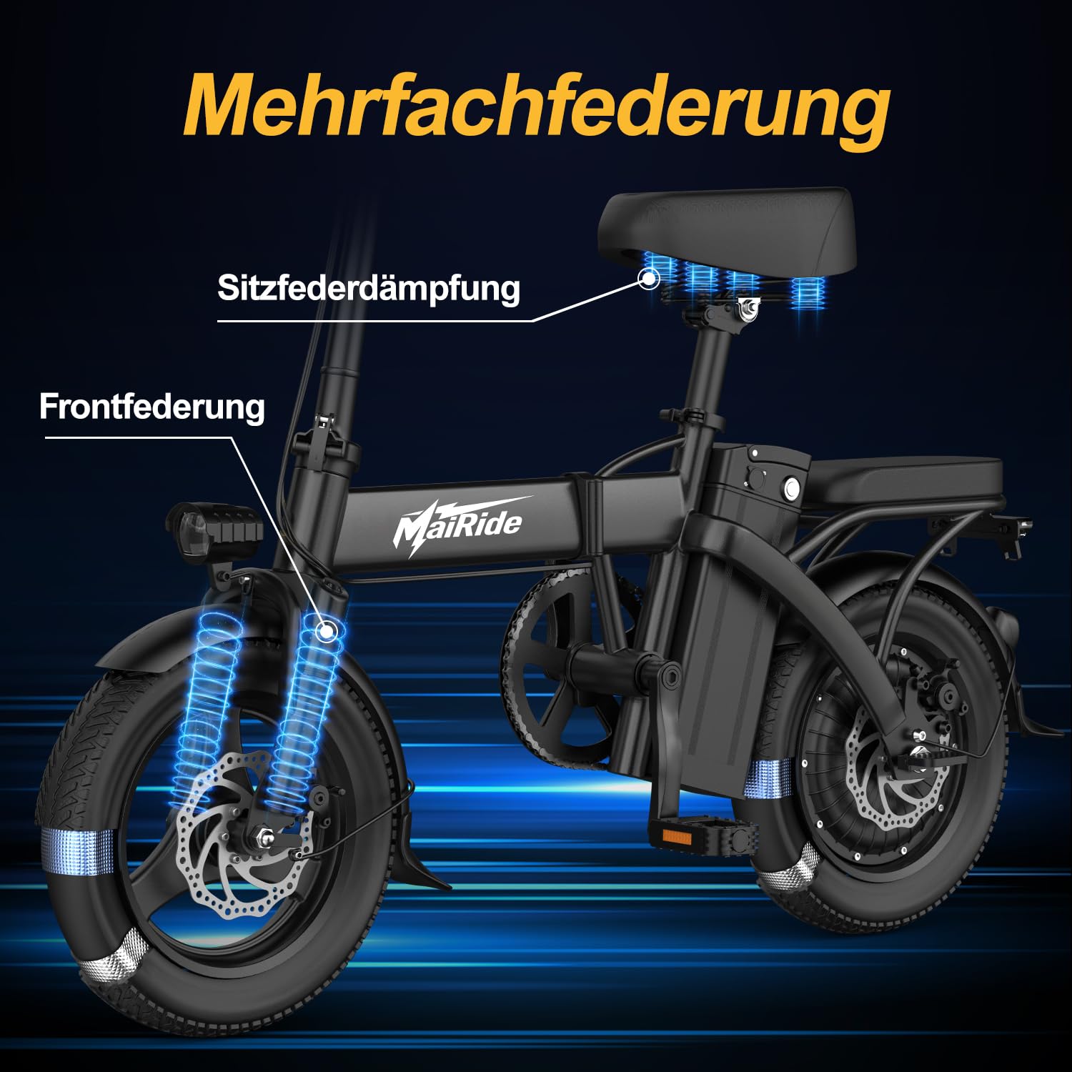 Elektrofahrrad Klappfahrrad E-Bike Herren Damen mit 48V 15AH Akku, 50 km Reichweite, 14 Zoll E Bike Klapprad, E-Fahrrad Pedelec Citybike Faltrad Klapp EBike Erwachsene