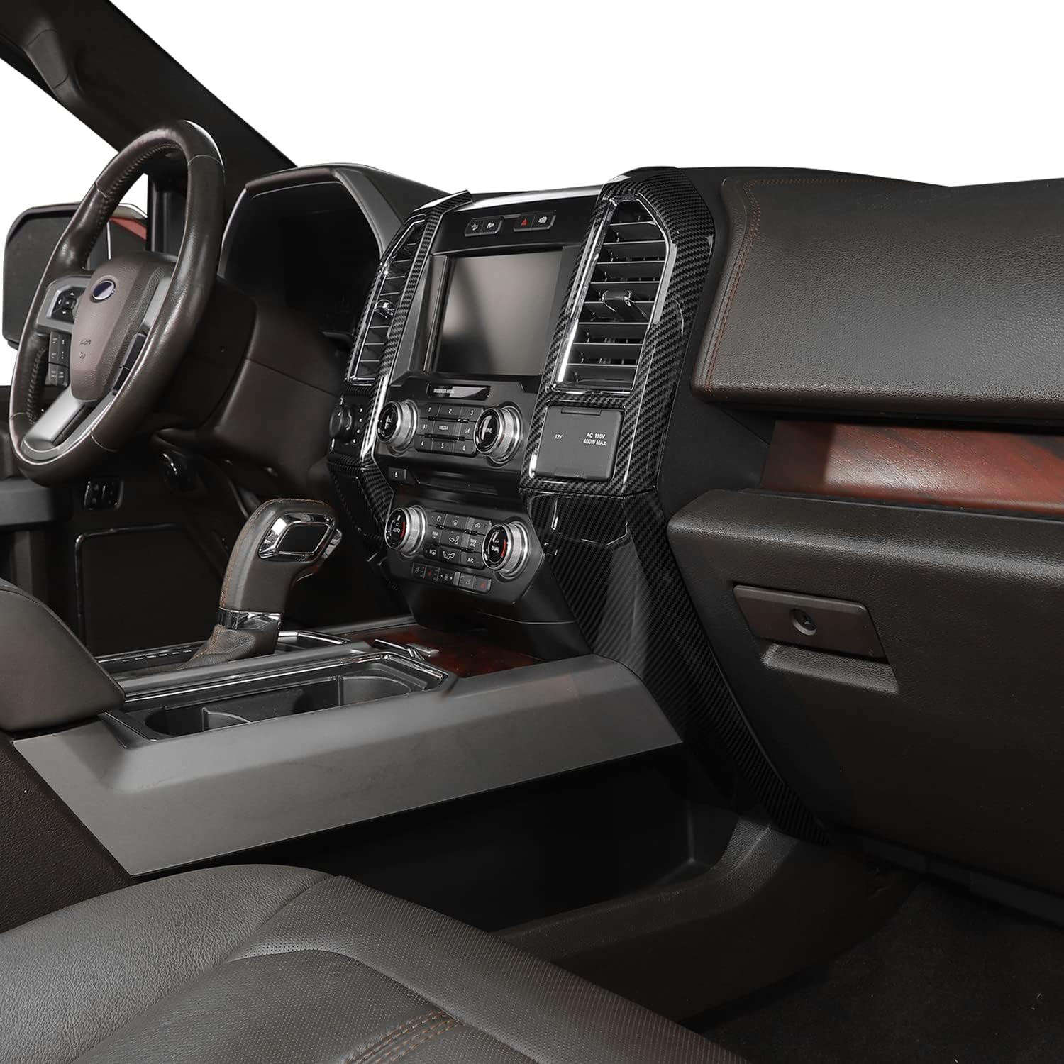 Jimen Compatible with Ford F150 2015-2020, 5PCS Central Console AC Air Conditioning Vent Panel Cover Trim (Carbon Fiber)