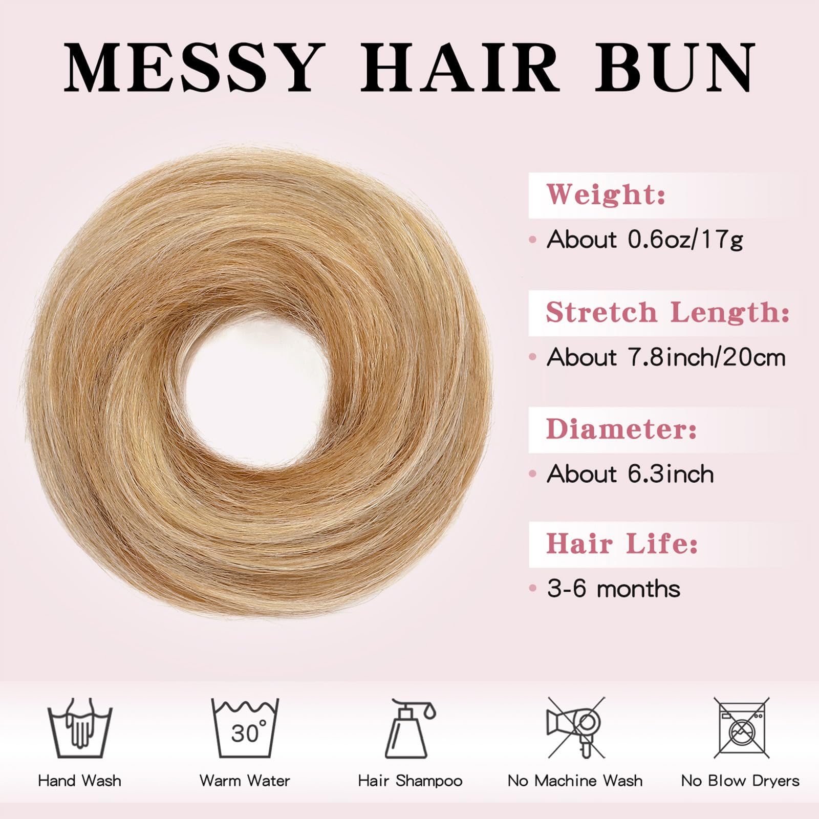 TESS Real Human Hair Bun Elastic Easy Scrunchies Hairpiece Updo Ponytail Extensions Hair Accessories for Women UK #12P613 Golden Brown & Bleach Blonde - Image 4