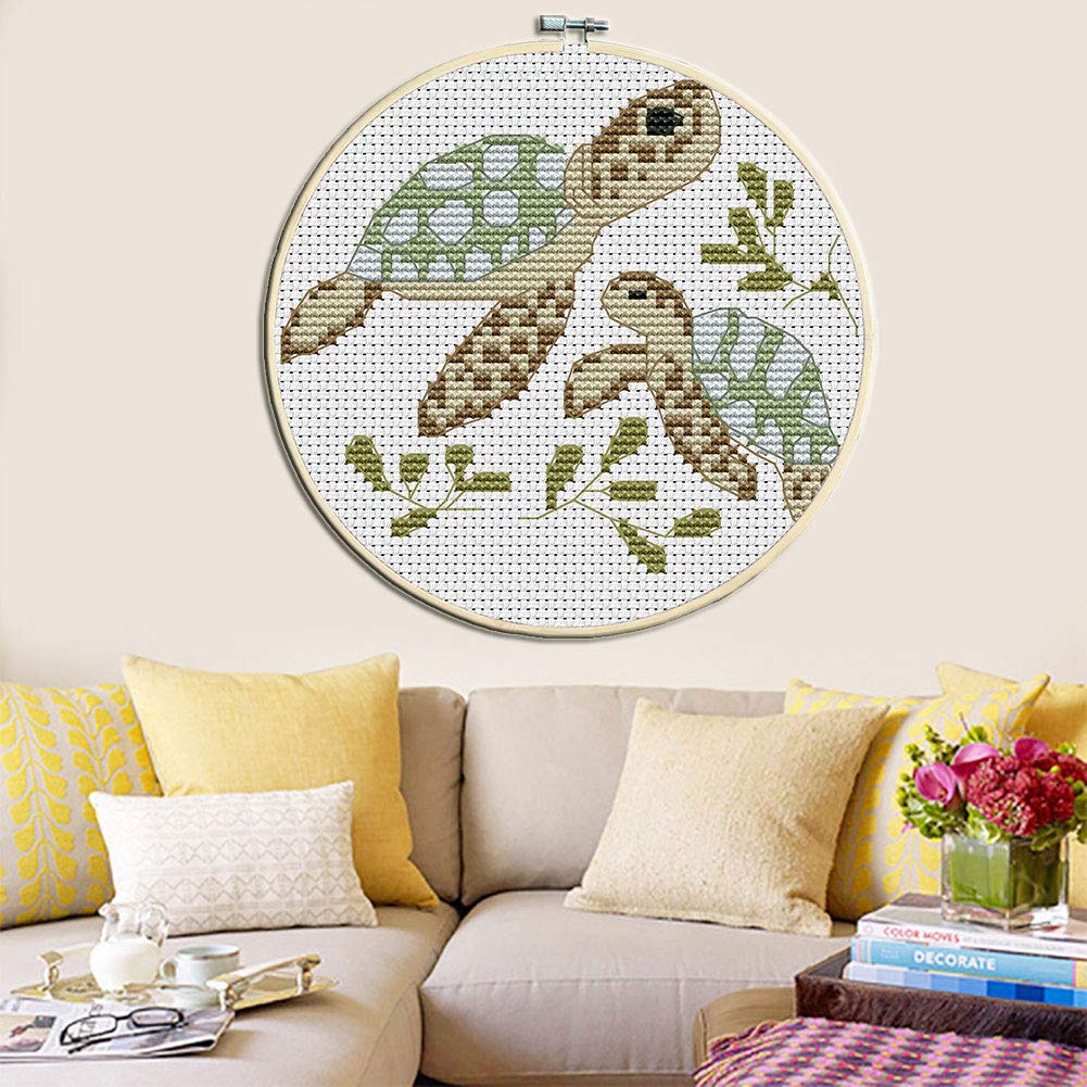 WOWDECOR - Kit De Punto De Cruz, Diseño De Vacas, Ganado, Pájaros, Flores, 11 Quilates, Con Sello DMC, Costura Fácil Para Principiantes