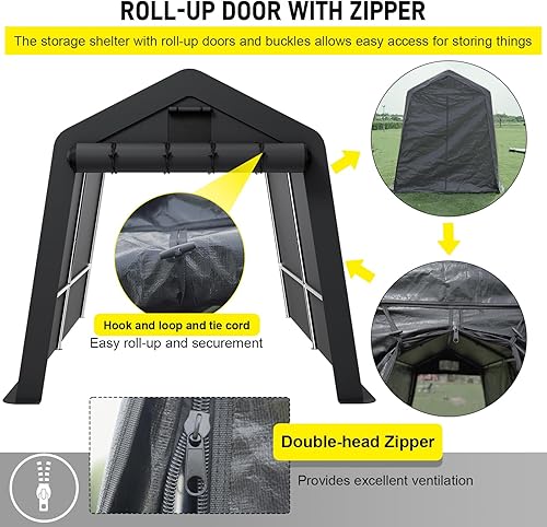 Miniatura 4 de Cobertizo portátil de 7 x 12 pies, refugio de almacenamiento para exteriores, resistente a los rayos UV, cobertizo de almacenamiento al aire libre