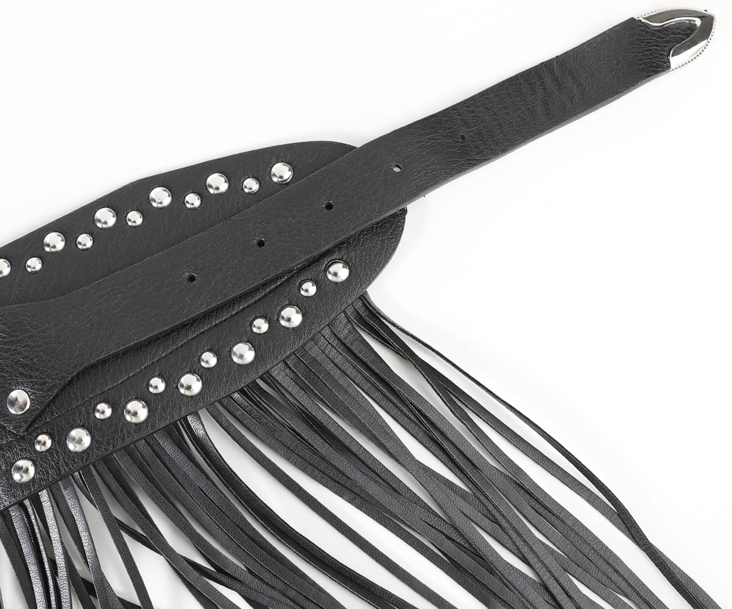 XGOPTS Women Black Fringe Belt Tassel Skirt Faux Leather Waistband