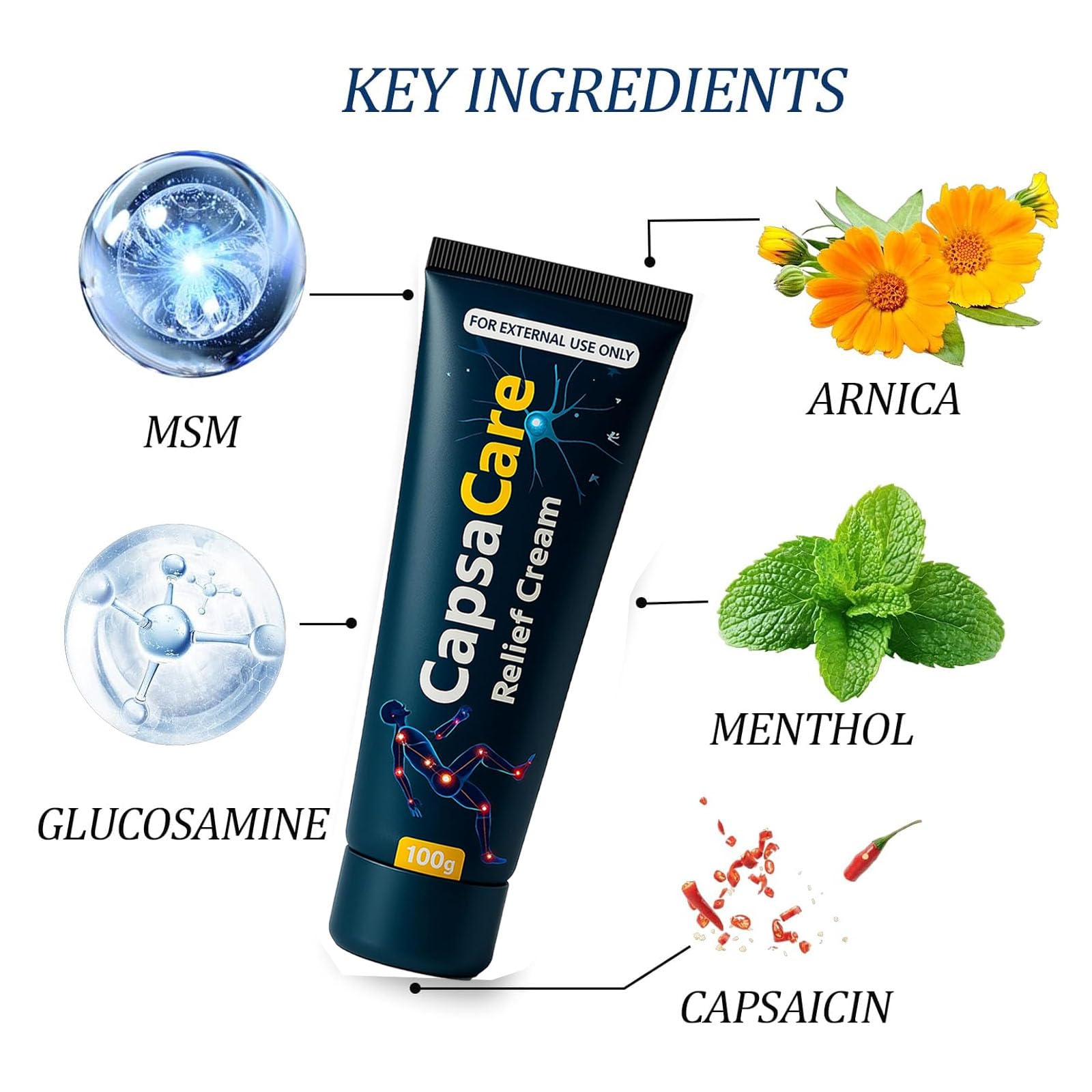 Capsacare Neuropathy Relief Cream, Contains Capsaicin, Arnica, Menthol, Msm, and Glucosamine, Suitable for Feet, Hands, Legs, Muscles, Joints, and Waist, Fast Absorption, Mild & All Natural — Amazon image 3