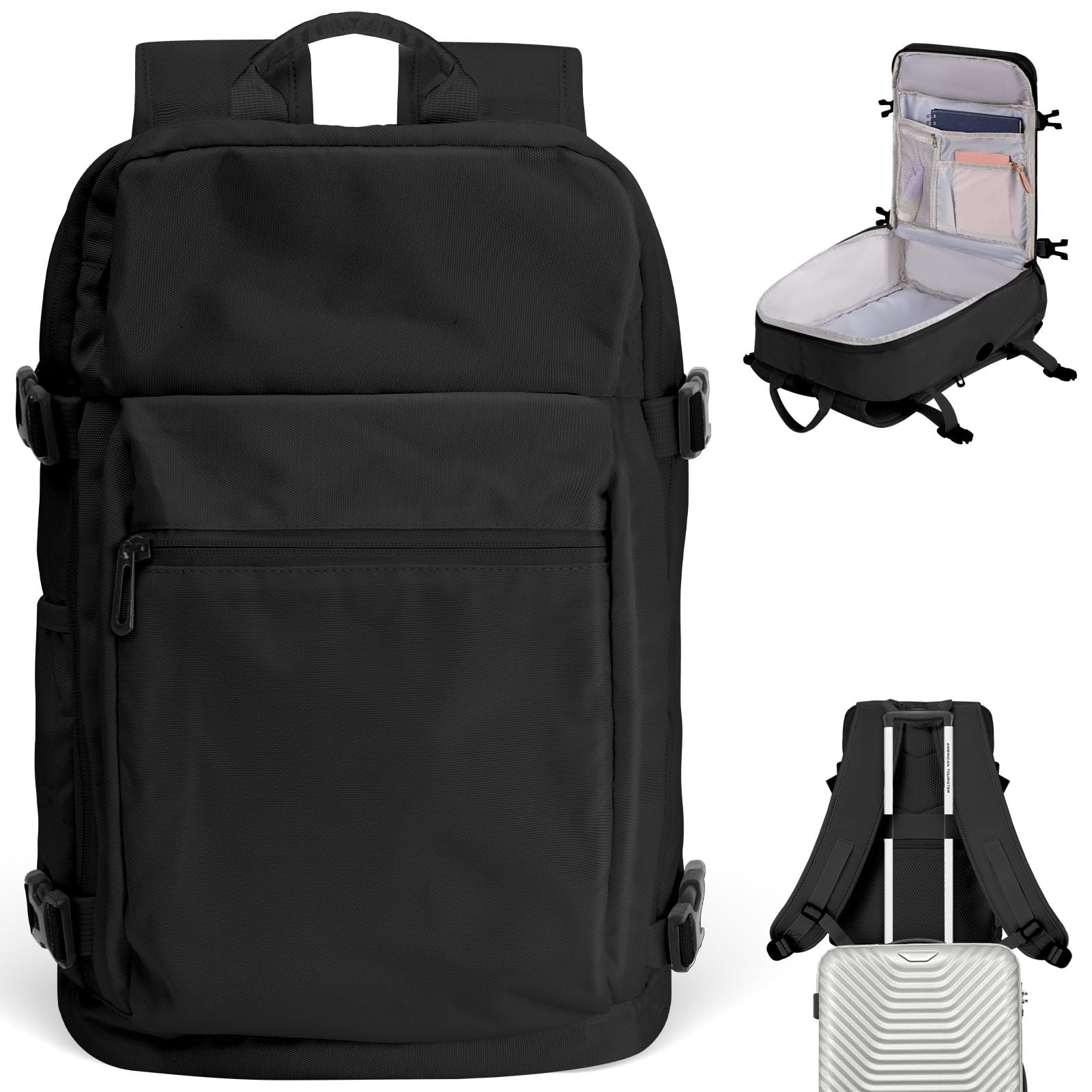VOESLD Mochila Viaje Cabina Avion 40x20x25 para Ryanair, Mochila Equipaje de Mano Maletas Bolsa Viagem Mochila Hombre Mujer Trabajo Casual Travel Backpack para Vueling, Wizzair, Volotea (Negro)