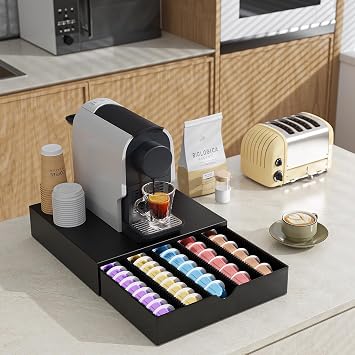 Coffee Pod Holder Drawer Compatible with Nespresso Vertuo Pod Holder, Coffee Pod Vertuoline Capsules Storage Up to 60 Small or 40 Large Coffee Machine Stand
