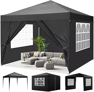 KANWOD Pavillon 3x3 m TORM, Partyzelt Wasserdicht von 9m² mit 4 Seitenwänden und 3 Fenstern, Faltpavillon Stabil für Events, Hochzeit, Garten, Marktstand, Flohmarkt, Grillpavillon mit UV