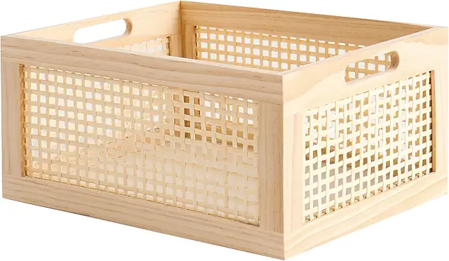 LONGERO Bamboo & Pine Rectangular Storage Basket for Toy Organization