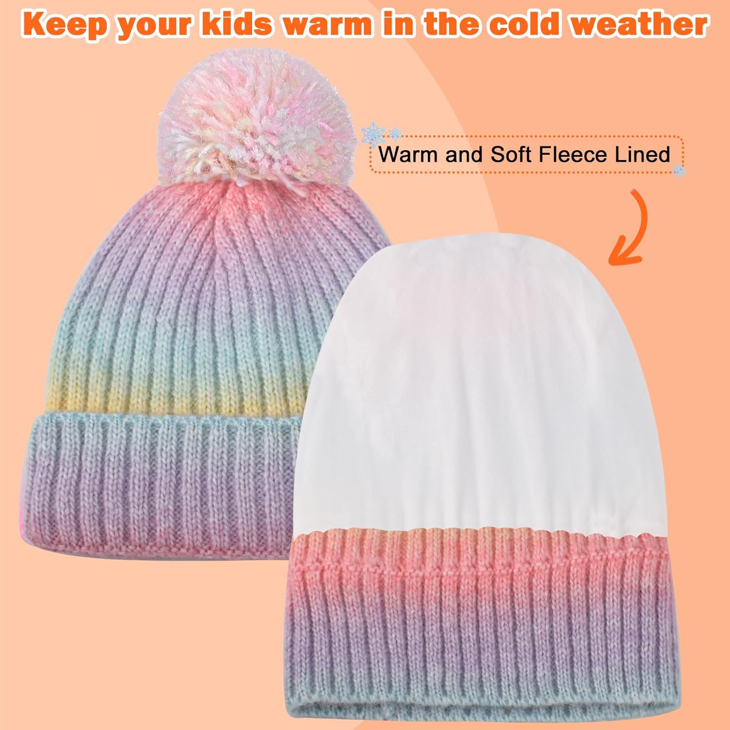 ZGDG Girls Boys Winter Beanie Hat with Pompom, Toddler Knitted Hat for Kids, Children Warm Colorful Cap 3-8 Years - Image 4