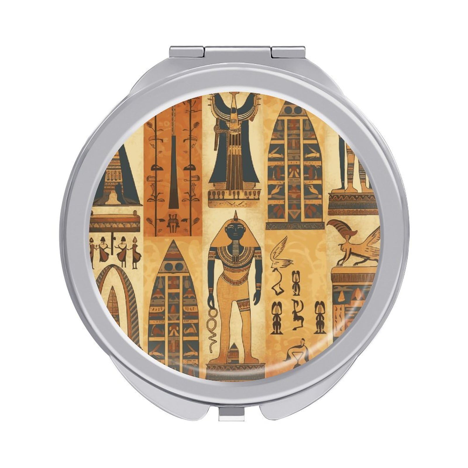 VstaDank Ancient Egypt Tribe Series Compact Mirror for Purses Round Fashion Travel Makeup Mirror 2X /1x Magnifying Double Sides Mini Mirrors Portable Pocket Mirrors for Handbag Purse Women Gift