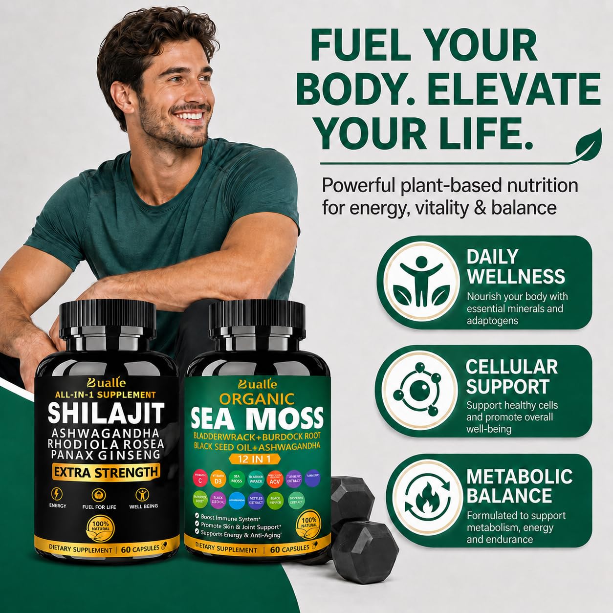 Shilajit & Sea Moss Bundle with Ashwagandha & Panax Ginseng, 120 Capsules — Amazon image 4
