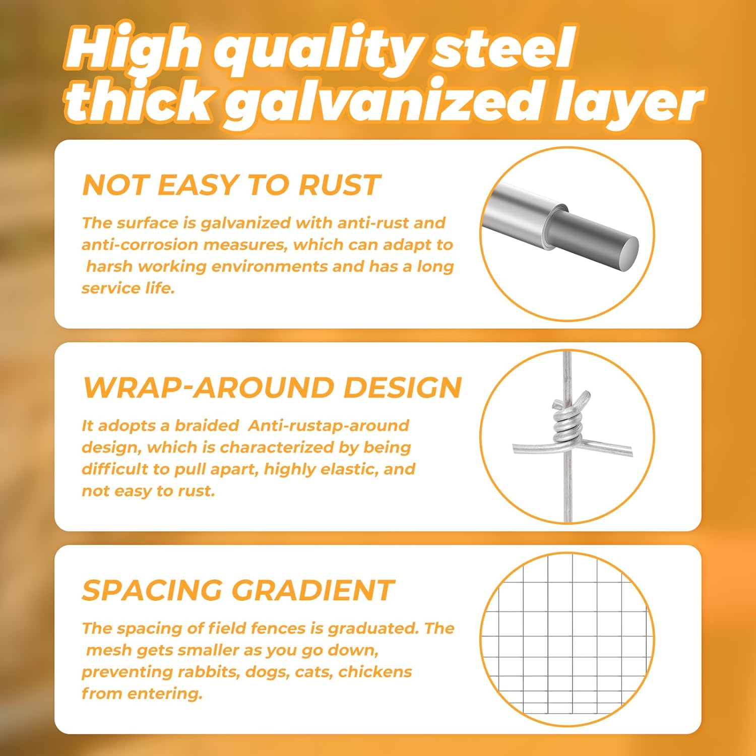 14 Gauge 4'× 328' Farm Fence Cattle Fence Panels，Heavy Zinc-Coated Wire Fencing, Field Deer Goat, Hog Panels, for Livestock & Yard Garden