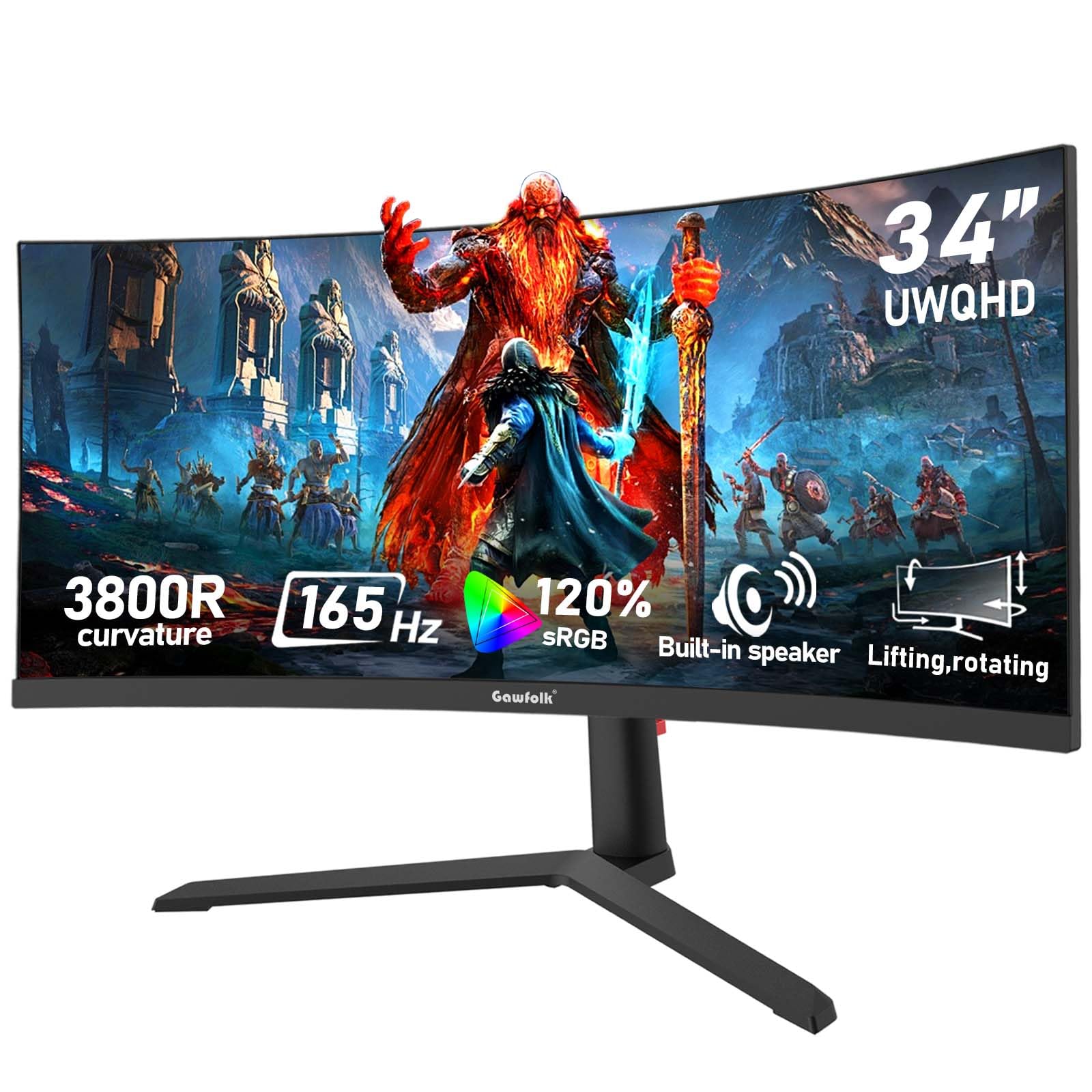 Gawfolk 27 inch IPS 2K QHD (2560×1440) Computer Monitor 75Hz Gaming PC Screen, 1ms，Adaptive Sync,100% sRGB, 1.07 Billion Colours,DisplayPort 1.4、 HDMI2.0, Built-in speaker- Black — view 9