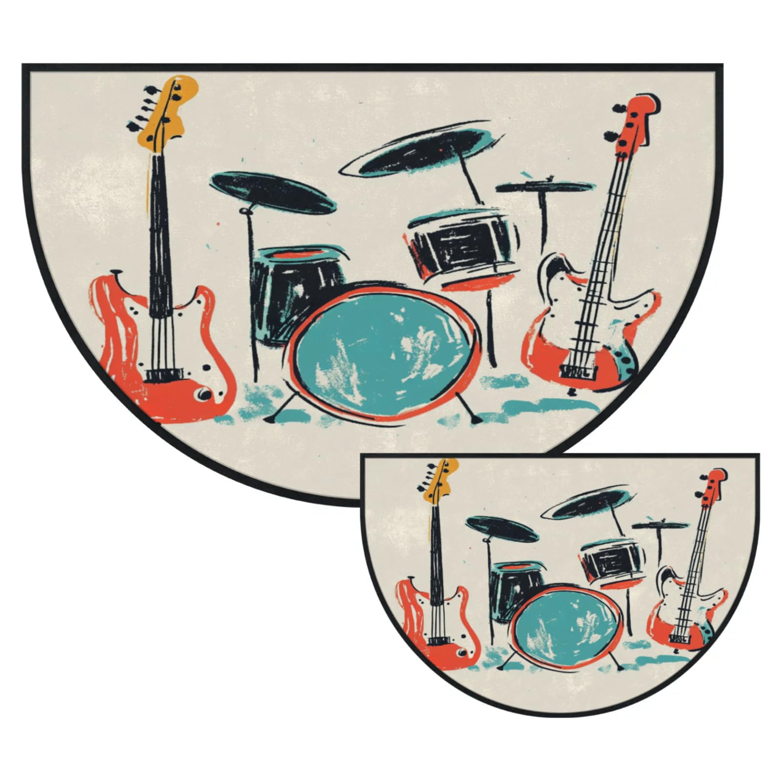 Xopovanx Rock Music Half Round Door Mat Drum Kit Guitar Half Circle Doormat 3x5 Indoor Semicircle Welcome Front Floor Mat Entryway Area Rug Non-Slip