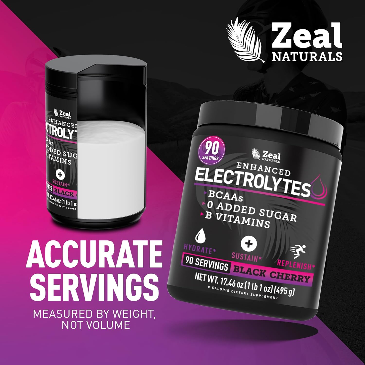 Zeal Electrolyte Powder - 90 Servings | Keto Electrolytes Powder | Zero Sugar, BCAAs, B-Vitamins | Potassium, Zinc, Magnesium | Hydration Powder Recovery Drink | Black Cherry