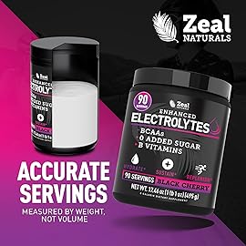Zeal Electrolyte Powder - 90 Servings | Keto Electrolytes Powder | Zero Sugar, BCAAs, B-Vitamins | Potassium, Zinc, Magnesium | Hydration Powder Recovery Drink | Black Cherry