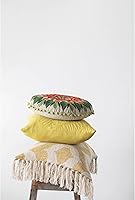 Vista 2 de Creative Co-Op Almohada de algodón con patrón lumbar Ikat y borlas, 16 pulgadas de largo x 24 pulgadas de ancho x 2 pulgadas de alto, amarillo