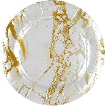 Kaya Paper Charger Plates - 13" | White | Round | Gold Marble | Pack of 10
