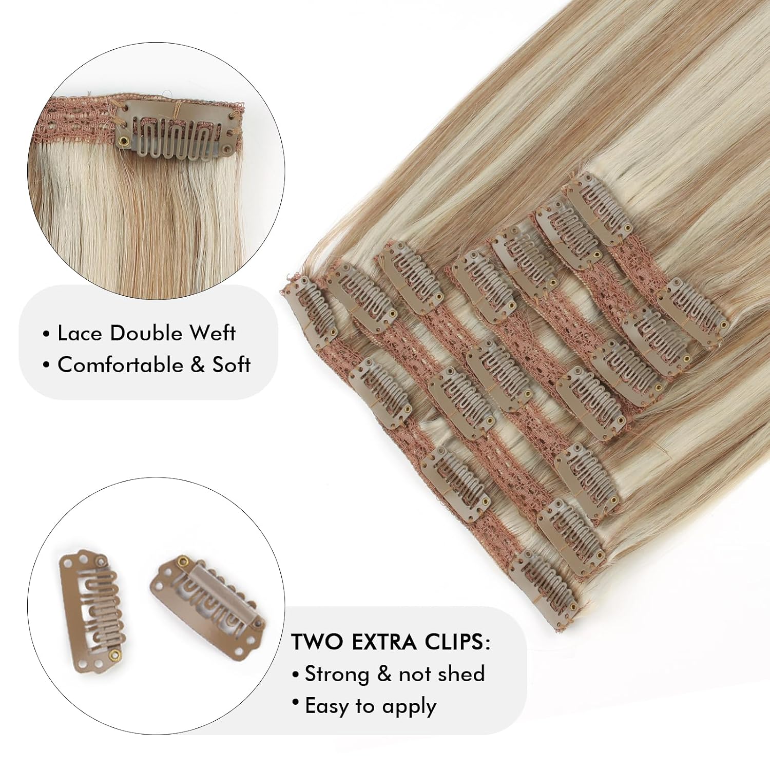 Sixstarhair 16inch Clip In Hair Extensions Ash Brown Fading to Ash Blonde 7 Pieces Natural Human Hair Invisible Remy Hair Extensions 140g per Pack [Color P8-60# 16inch]