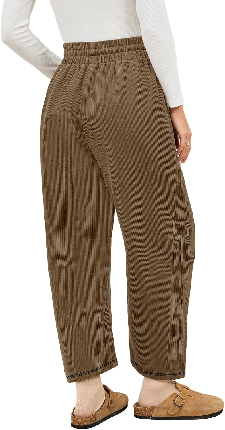 Tanst Sky Womens Corduroy Barrel Pants Wide Leg Drawstring Elastic Waist Baggy Ribbed Trouser with Pockets - Image 5