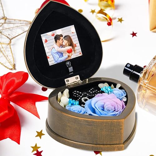 Miniatura 6 de Flores preservadas para el día de San Valentín, rosas reales de larga duración, regalos para ella, mamá, esposa, mujer, caja de música con 3 regalos