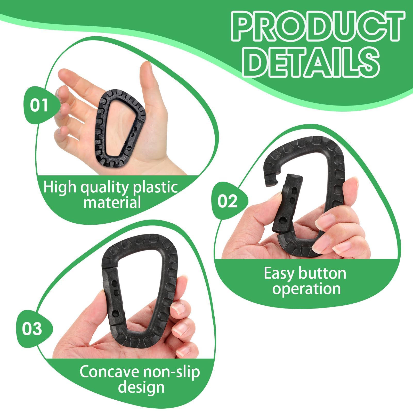 Set 5 Moschettoni A D In Plastica Nera - Per Campeggio, Pesca E Uso Esterno - Foto 9