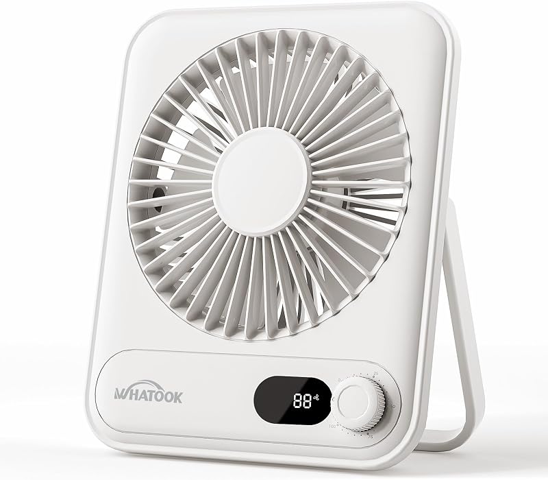 Small Desk Fan Personal Fans: 5000mah 25 Hours Battery Office Quiet Mini Desktop Fan Portable Rechargeable Travel Essentials (White, 2000 mAh)