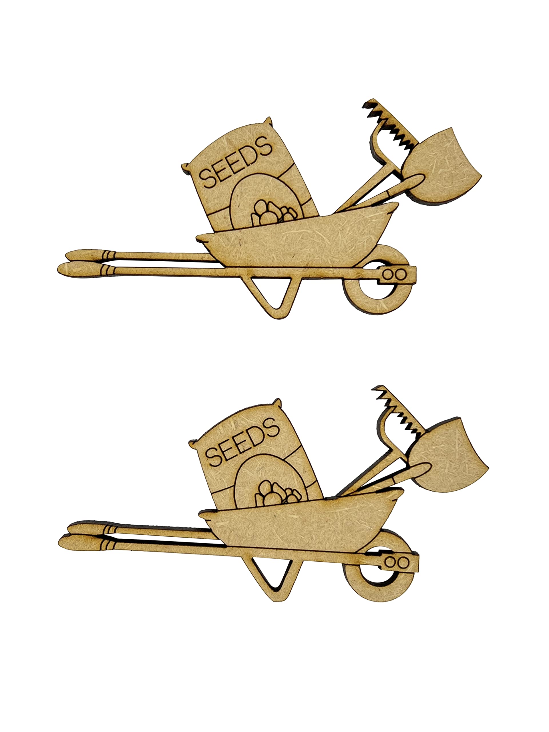 The Crafty Cow 6X Wheelbarrow Gardening Tools 7.5Cm Wood Craft Embelishments Laser Cut Shape