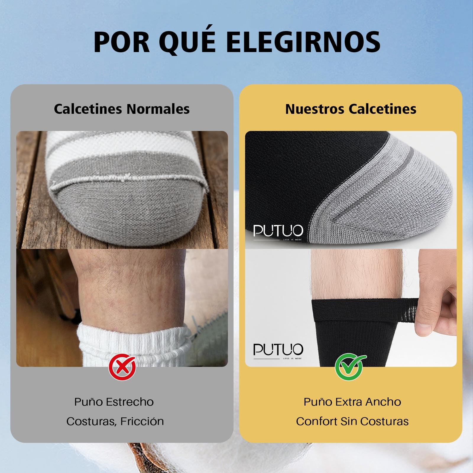 PUTUO Calcetines Diabeticos para Hombre Mujer: Calcetín sin Elastico y sin Costuras de Algodón para Hombres - Calcetines Extra Anchos para Pies Hinchados 6 pares