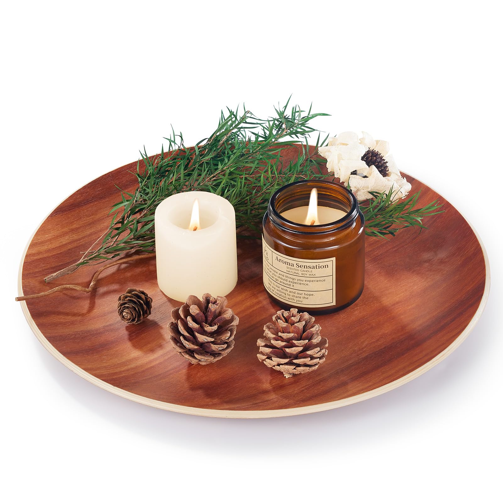 Acacia Wood Serving Tray: Round Serving Platter,11.5" Small Decorative Trays for Home Decor, Kitchen Counter, Coffee Table, Charcuterie Board for Party, Wedding, Housewarming