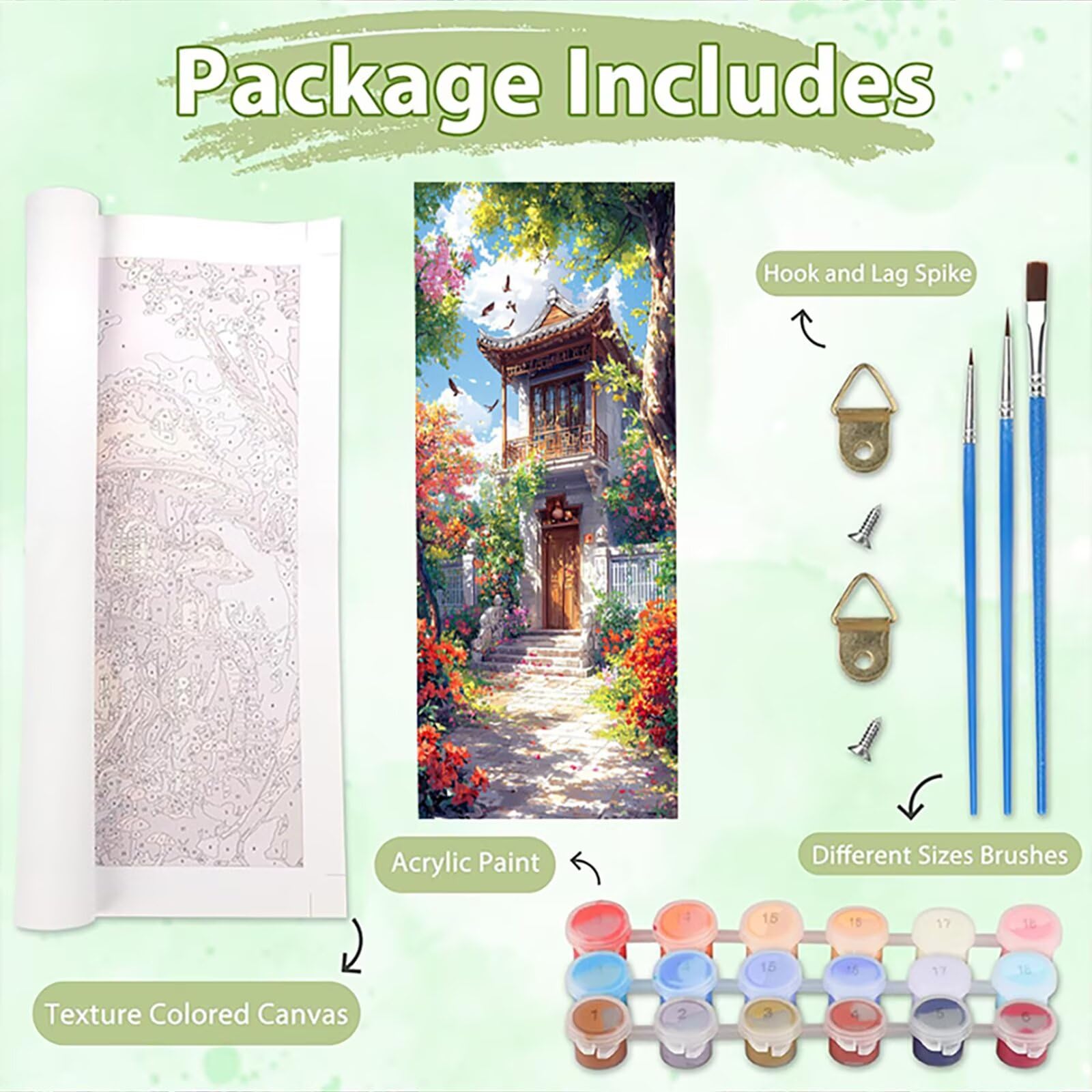 Malen Nach Zahlen 50x150cm Leinwand Dachboden Malen Nach Zahlen Erwachsene mit Ohne Rahmen, DIY Kreativ Set für Erwachsene mit Pinseln und Acrylfarbe, Deko Pflaumenblüten Landschaft Geschenk, P0M-1028