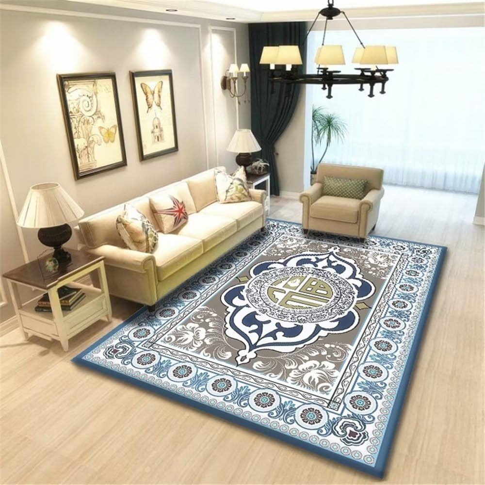Tapis durable bleu foncé anti-usure pour protéger le sol de la salle à manger et du salon