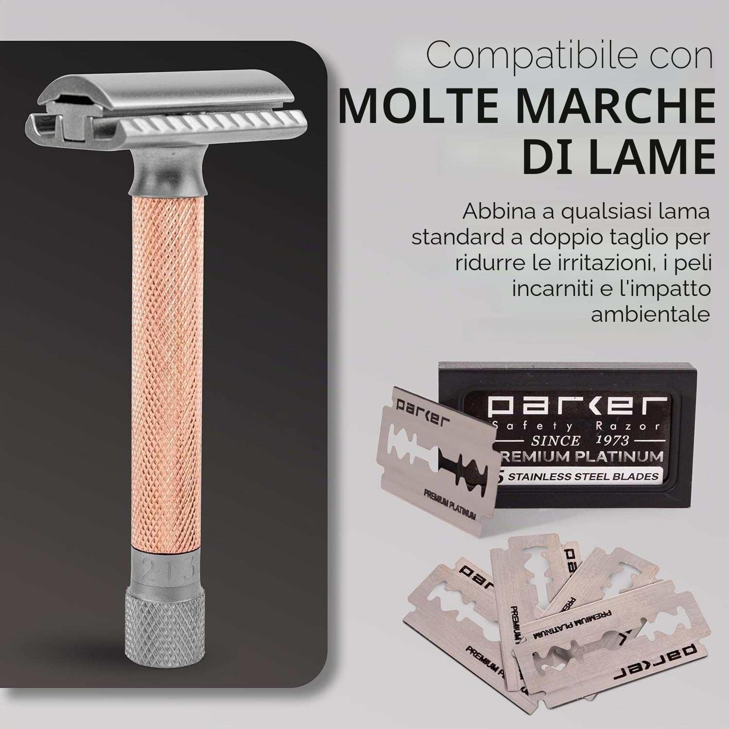 Parker Safety Razor Parker rasoio di sicurezza variant regolabile versione rosegold