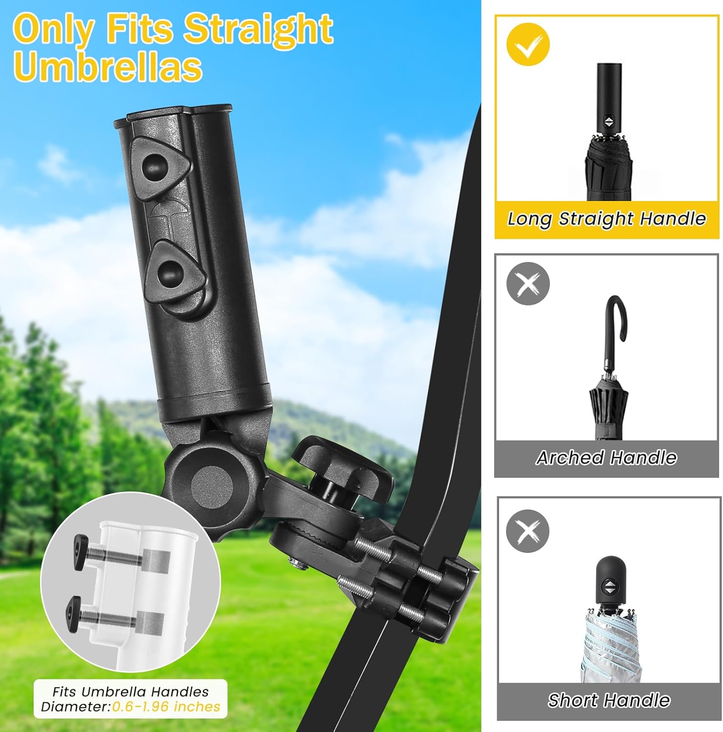 Heavy Duty Golf Push Cart Umbrella Holder 180°Adjustable Aluminum Base for Stroller Bike Wheelchair Bicycle Mobility Scooter Beach Chair Shopping Cart Universal Windproof Umbrella Mount Kit - Image 3