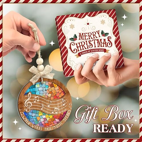 Miniatura 7 de Adorno de madera con melodía musical, notas musicales navideñas, decoración de claves agudas, "When Words Fail Music Speaks", adornos de Navidad