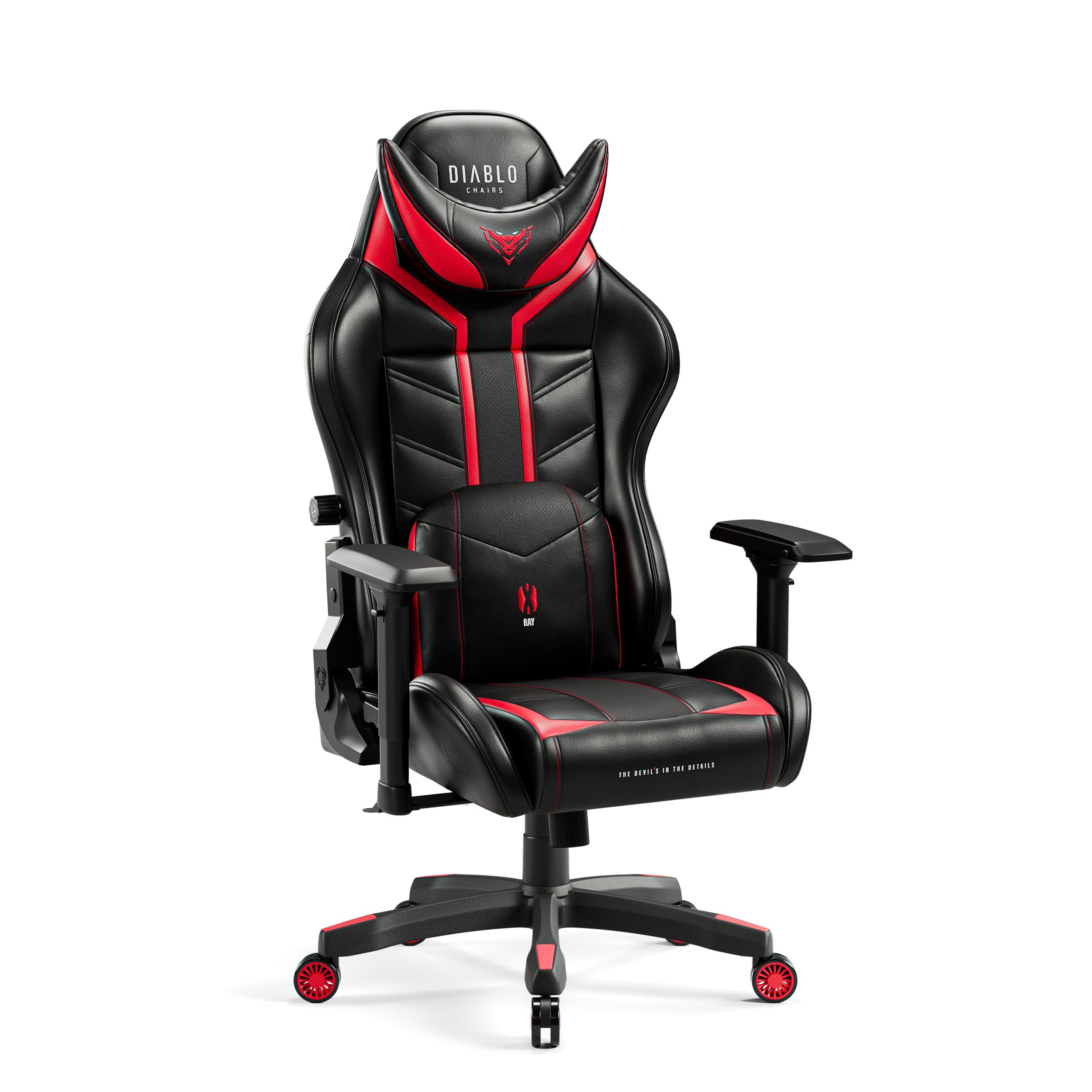 Diablo X-Ray Gaming Silla de Oficina Silla Gamer Apoyabrazos 4D Diseño Ergonomico HQ Cuero Sintético Perforación Función de Inclinación Soporta hasta 150 kg Negro-Rojo Normal (L)