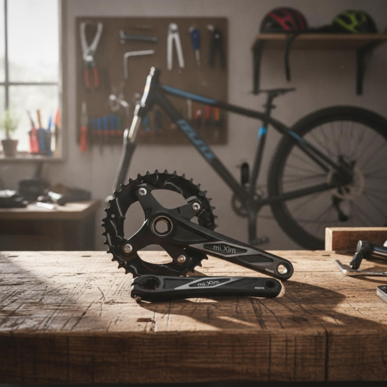 Harilla Crankset Guarnitura Singola Pedivelle Corona Trasmissione Struttura in Alluminio E Acciaio con Disegno Alleggerito Compatibile Asse 24 Mm Braccio 170 Mm Adatta per Mountain Bike Pendolarismo