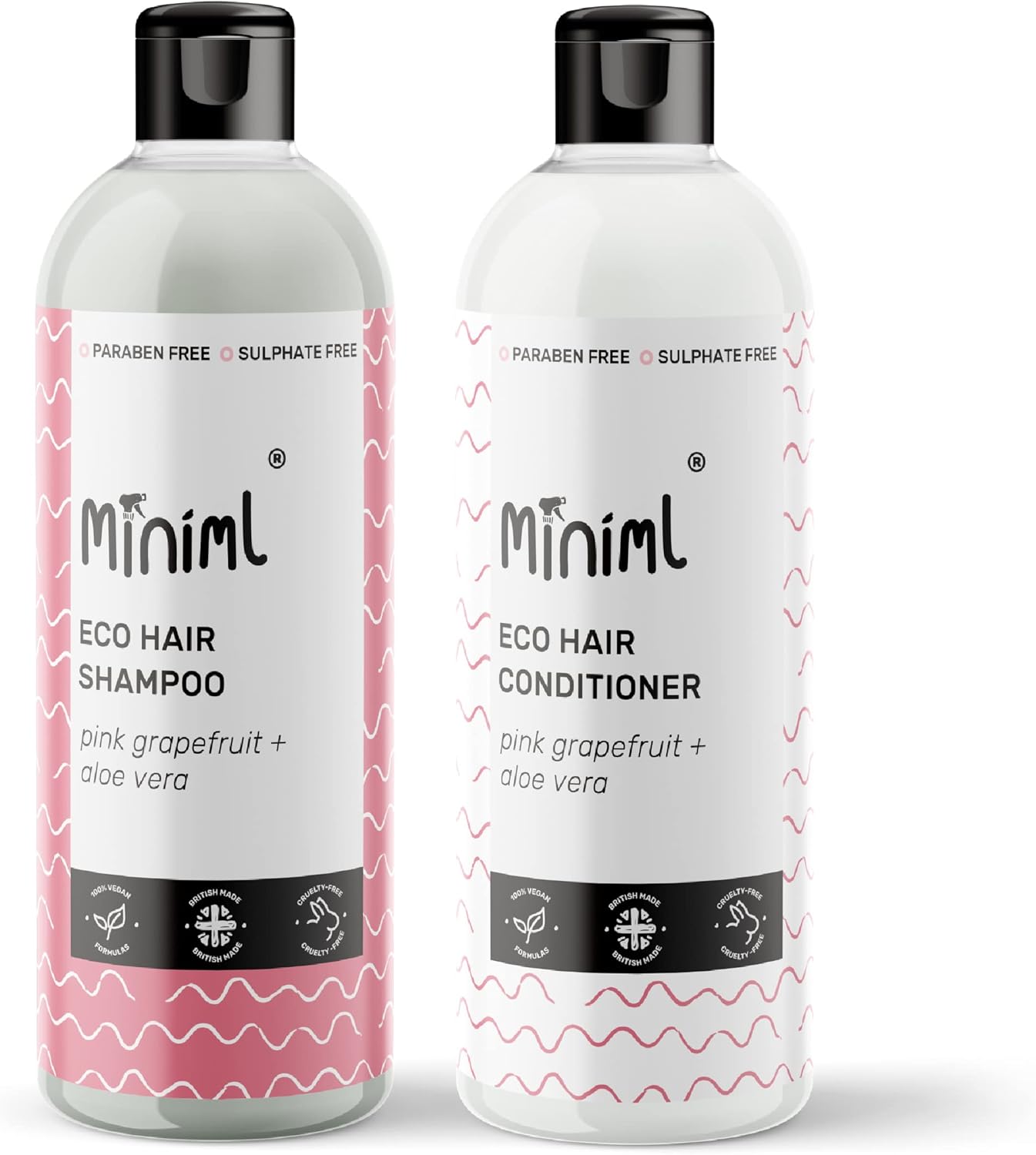 Miniml Natural Hair Shampoo & Conditioner Eco Friendly 2 x 500ml Pink