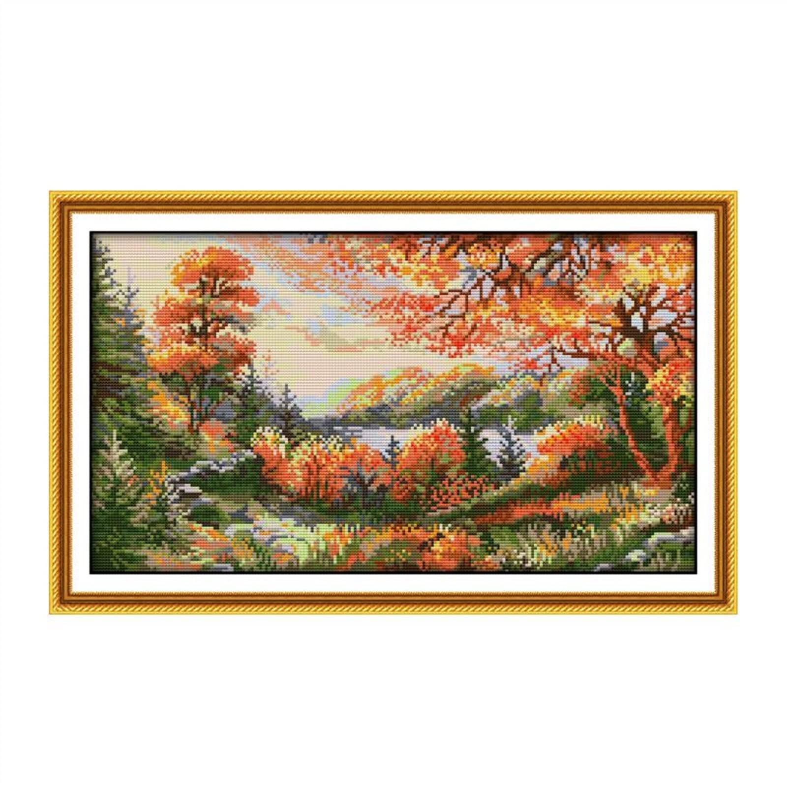 Kit point de croix paysage d'automne 11ct broderie diy couture à la main