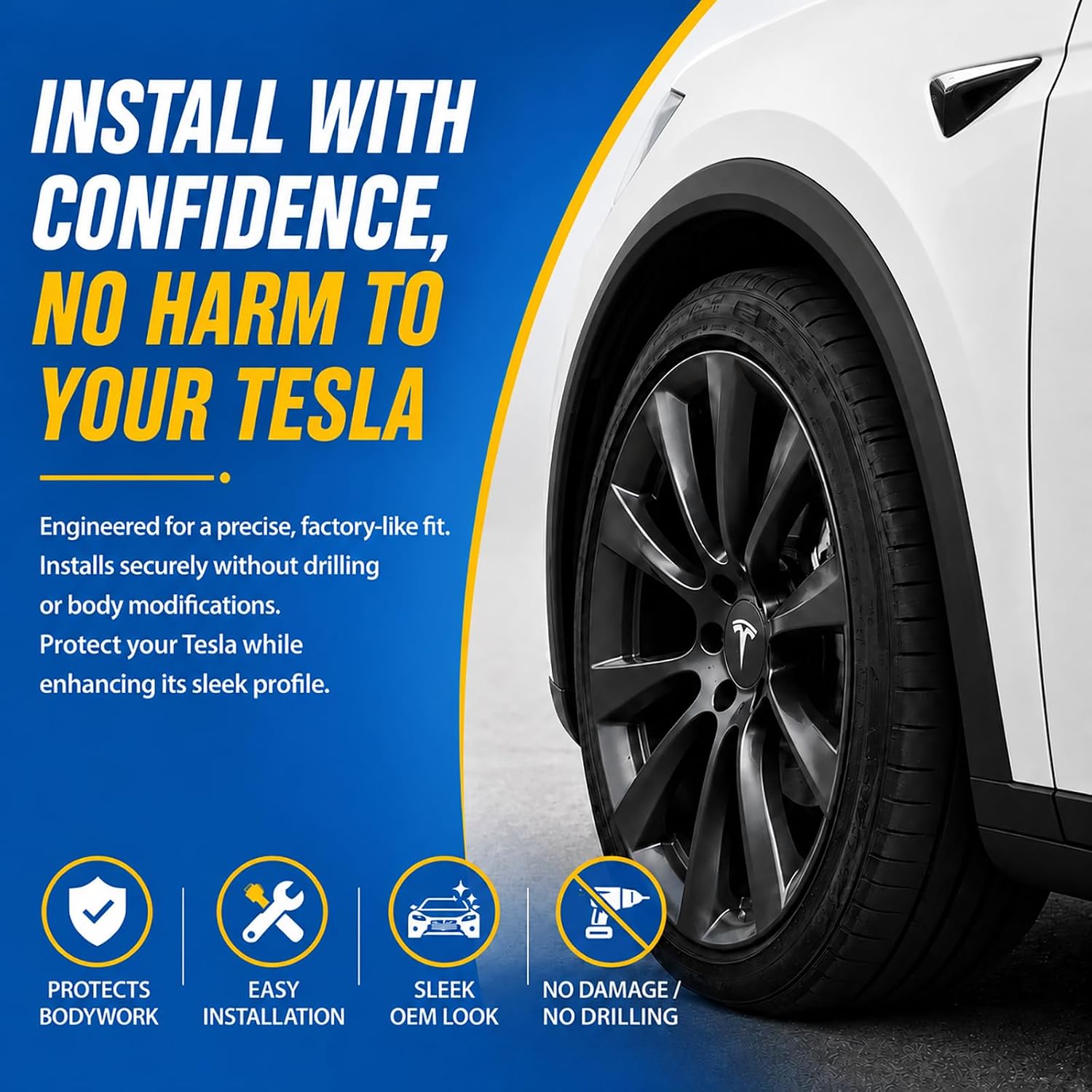 Front Right Passenger Side Fender Wheel Arch Molding Trim Compatible with Tesla Model X 2022-2024 Fender Molding Trim (No Holes)