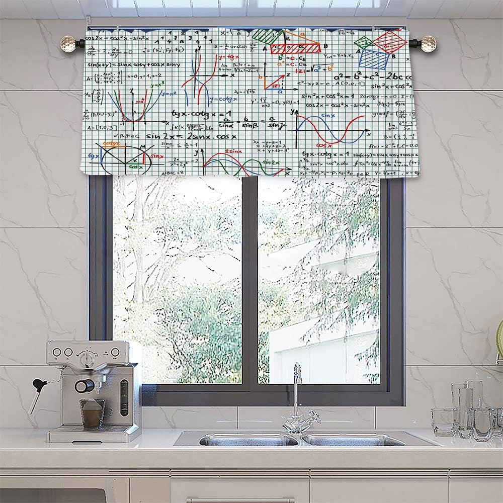 Blackout Window Curtains, Mathematics Small Window Curtains for Kitchen, Algebra Studies Lesson Notebook Page Sketches, 50" W x 18" L, for Living Room, Bedroom, Kitchen, Bathroom, Multicolor