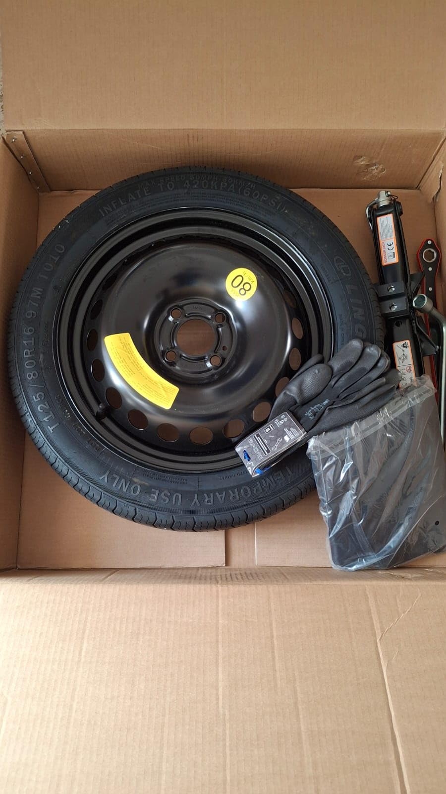 Kit Ruotino di Scorta 16" compatibile con Dacia Sandero - Sandero Stepway - Sandero Streetway con Cric, Chiave e Sacca