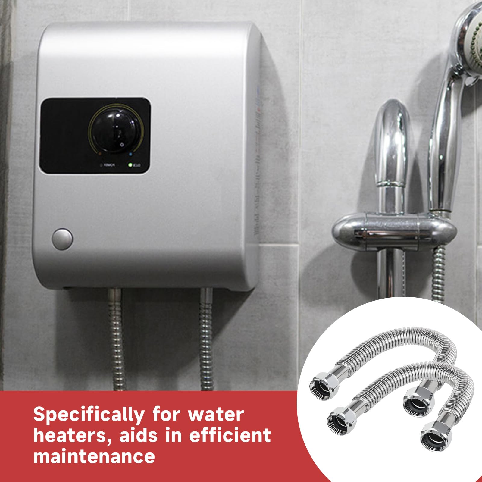EFIELD - Conector de manguera corrugado flexible de acero inoxidable para calentador de agua, ablandador de agua, 24 pulgadas, 1 pulgada, FIP x 1 pulgada