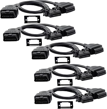 Pack of 5 iKKEGOL OBD2 OBD II Full 16 Pin Splitter Y Open Cable J1962 1 Male to 2 Female Connector Underdash Mount Bracket for Diagnostic DIY Extension Adapter 50cm/20