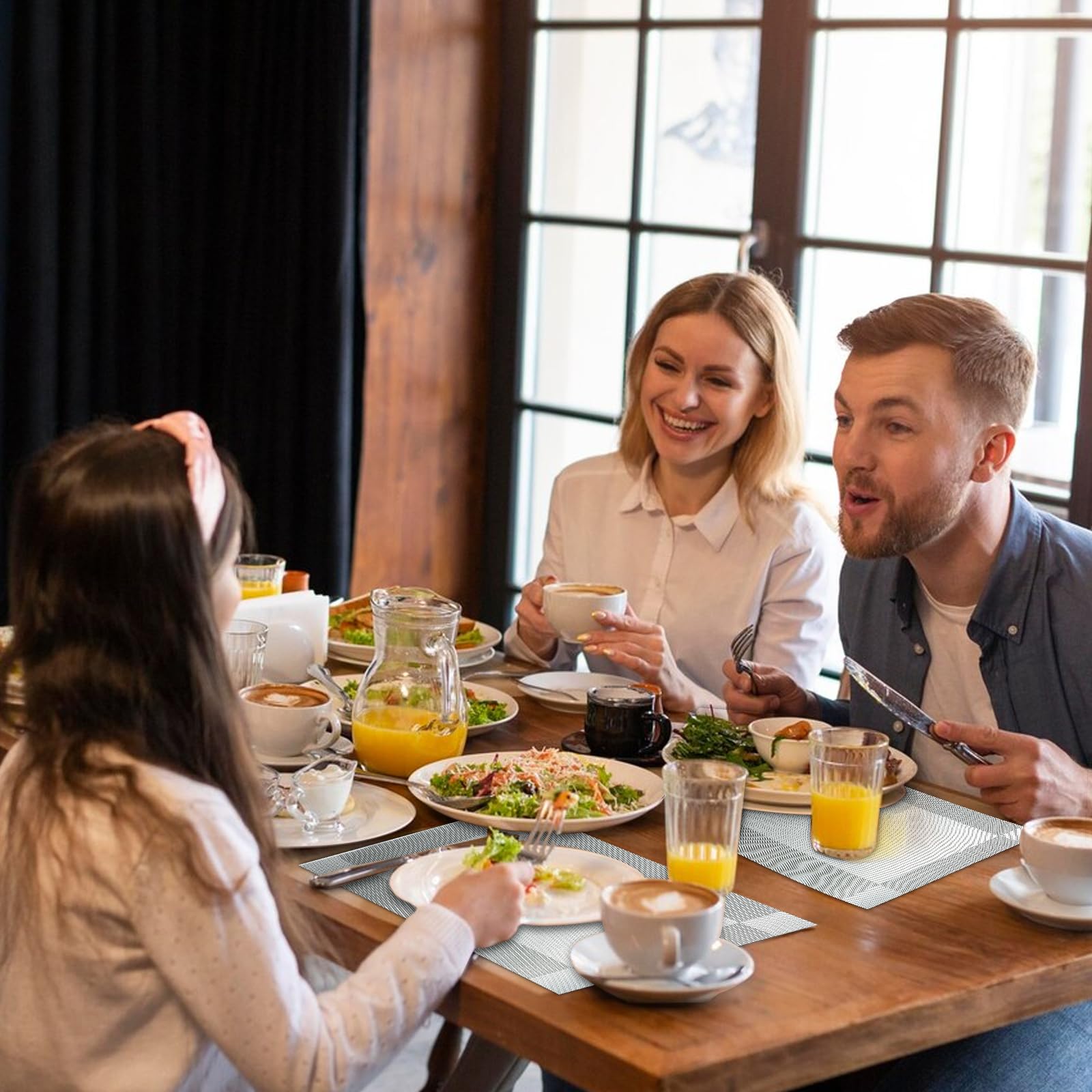 PullinTimes Placemats Set of 6,Table Placemats of PVC,Washable Non-slip Heat Resistant Dining Table Mats for Home Restaurant Hotel 45CM x 30CM (Grey+Silver) - Image 3