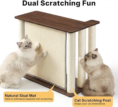Veehoo Couch Protector from Cat Claws, Couch End Table with Cat Scratch Panel and Scratching Posts, Pet Corner Sofa Side Table Scratcher, Back Walnut, Left